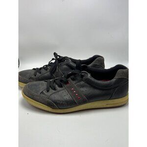 Ecco Mens Black Leather Golf Sneakers With Red Accents & Gum Soles Size 12